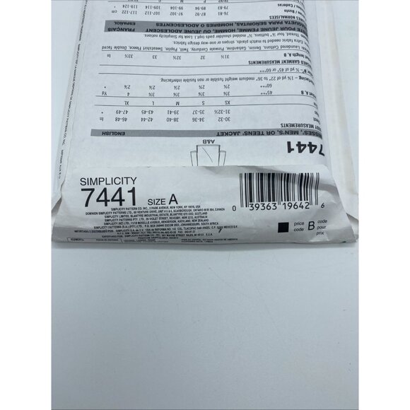 Simplicity 7441 Uncut Sewing Pattern Misses’, Men’s Teens’ Jacket or Coat XS-XL - Picture 4 of 4